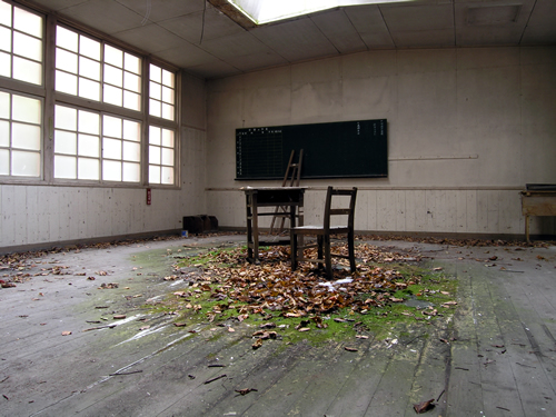 Disturbing empty classroom