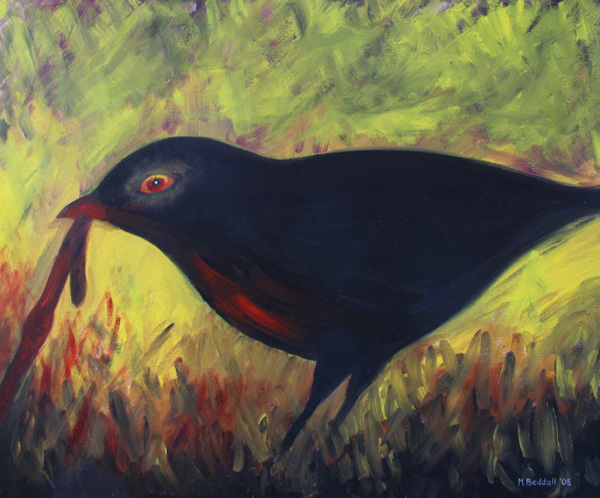 bird worm caught painting