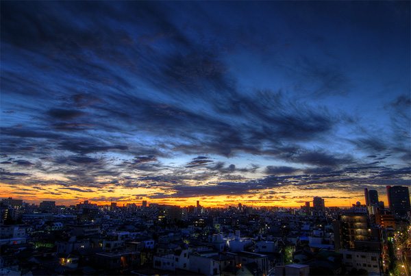 blue sunrise tokyo japan