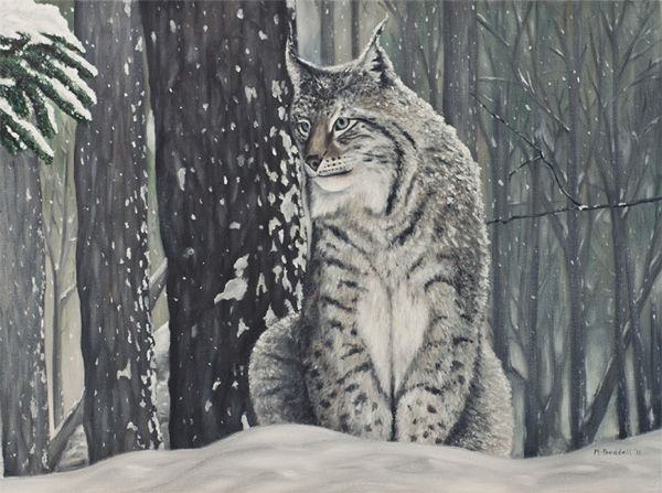 lynx forest winter painting