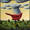 red bird rain cloud surrealism