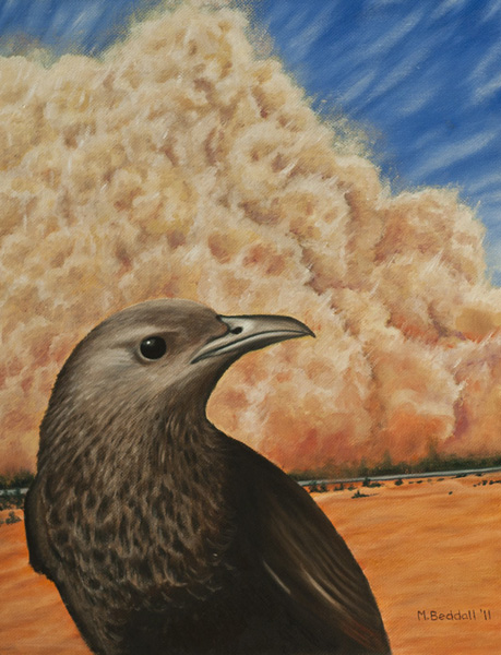 starling desert sandstorm painting